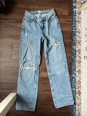 PacSun Light Blue Distressed Straight Leg Jeans V cut